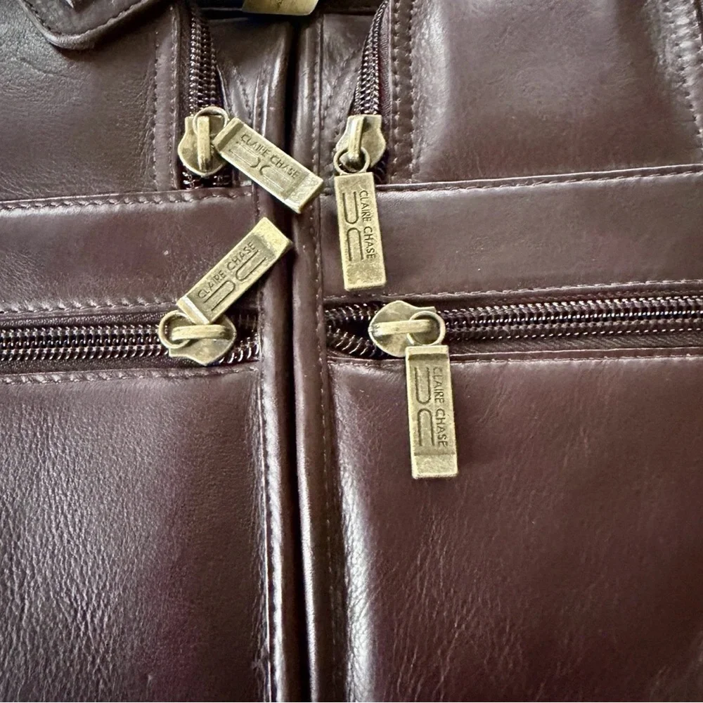 Claire Chase Jumbo Executive Computer Briefcase 100% Cowhide Leather‎ Color Cafe